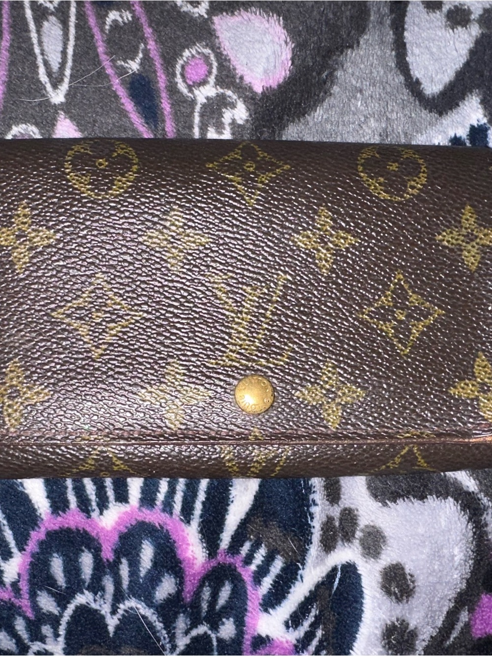 Louis Vuitton Brown Monogram Fold-Over Wallet with Gold Accents